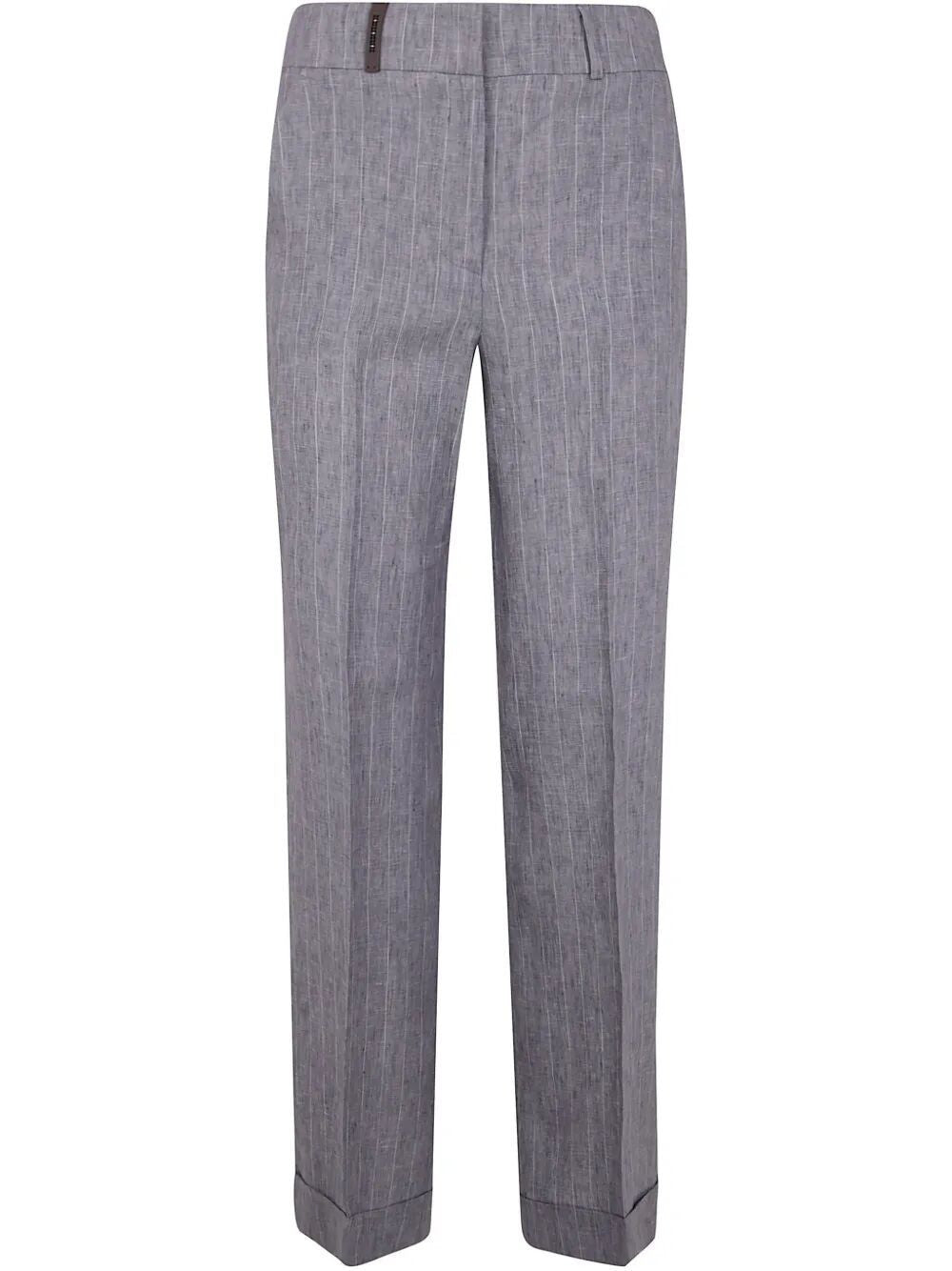PESERICO Pinstripe Linen Canvas Trousers