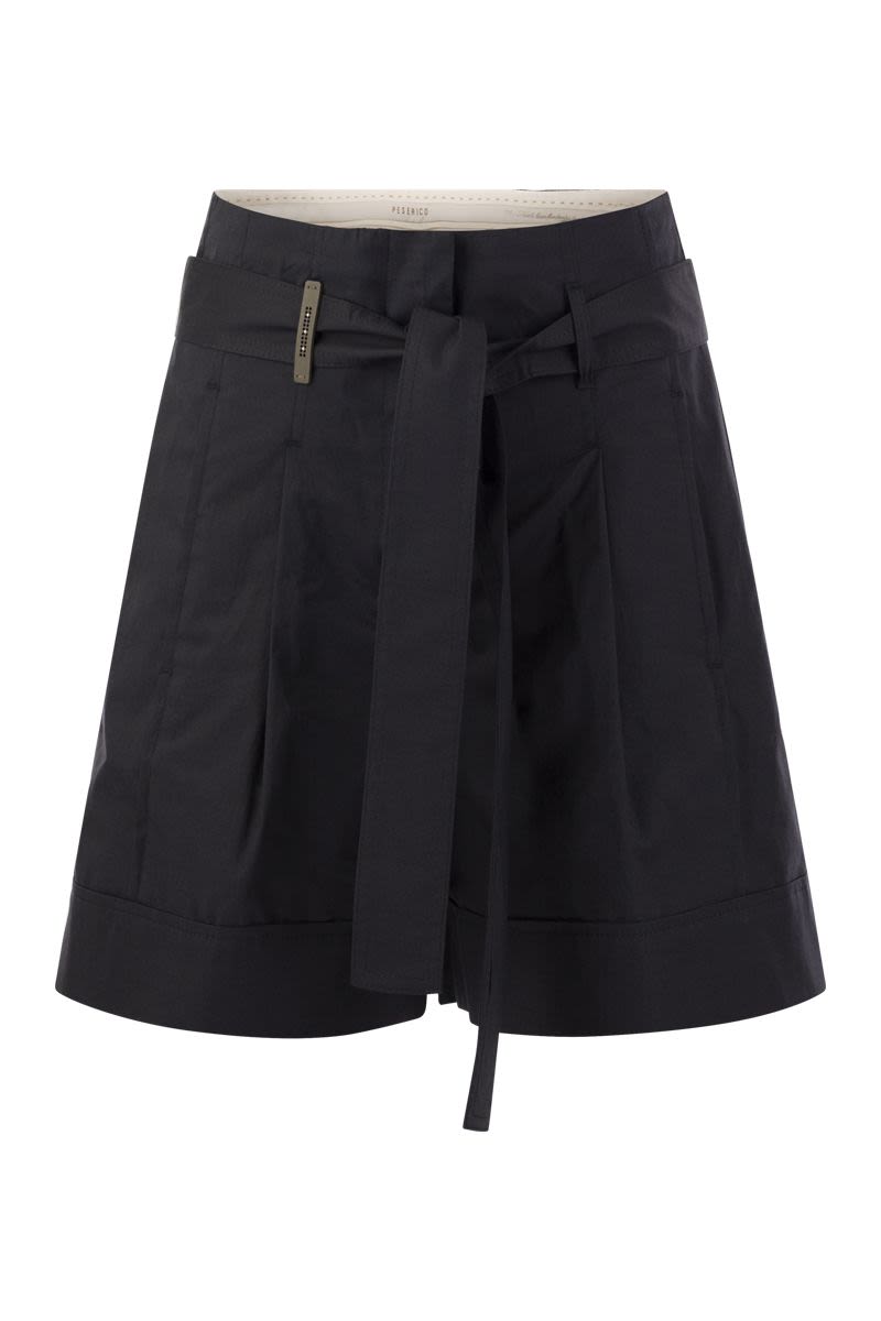 PESERICO High-Waisted Mini Shorts with Pleats and Stretch Cotton