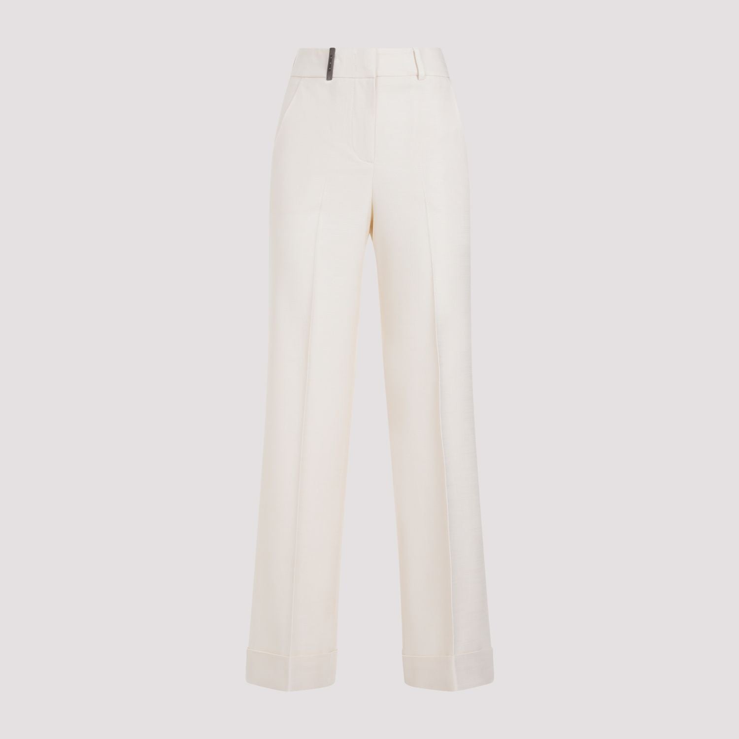 PESERICO Viscose Blend Trousers for Women - Stylish Roll-Up Ankle Cuffs