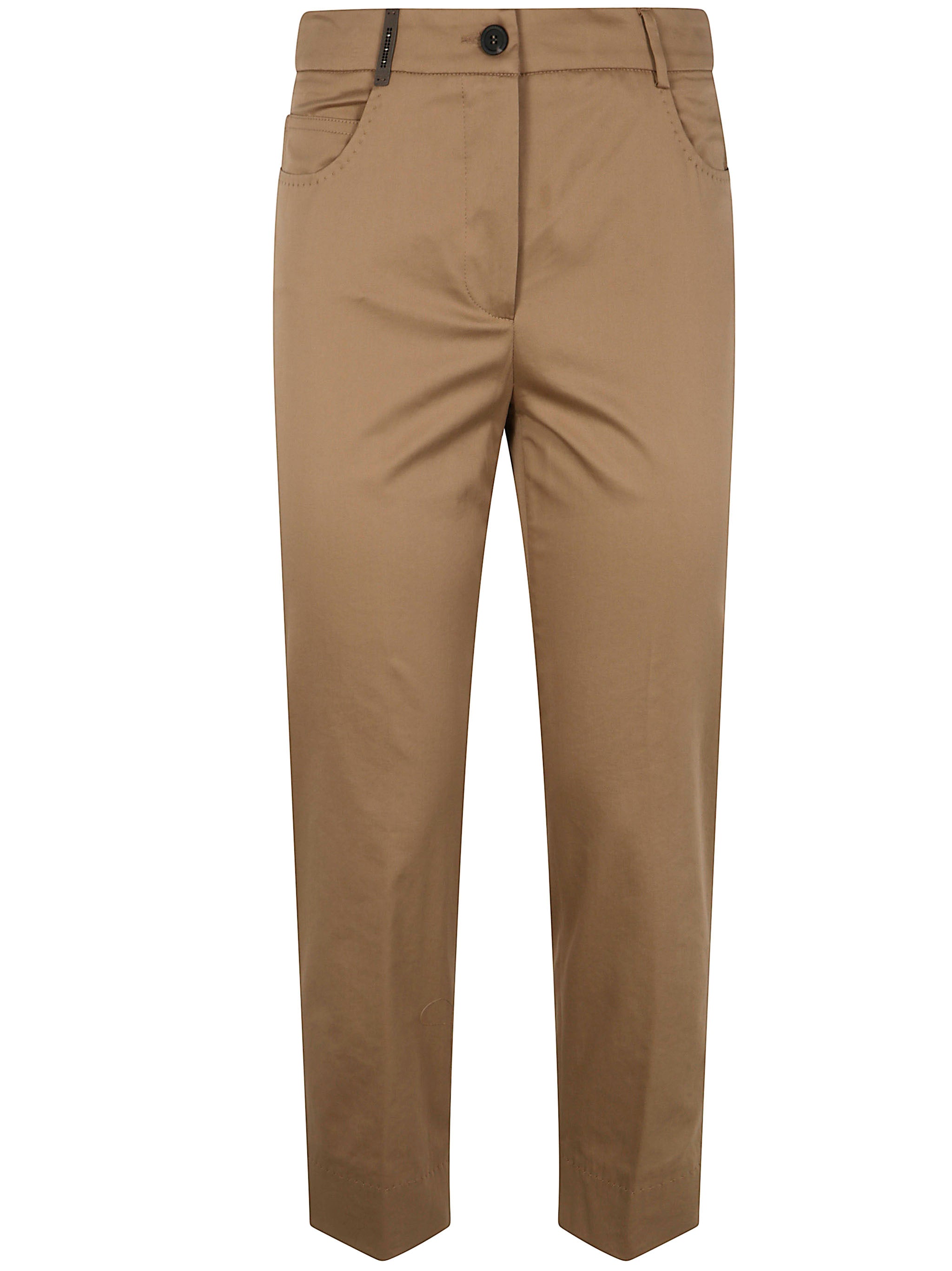 PESERICO Light Cotton Satin Stretch Trousers for Women