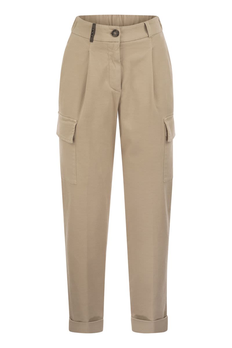 PESERICO Women's Cargo Carrot Trousers - Soft Stretch Cotton