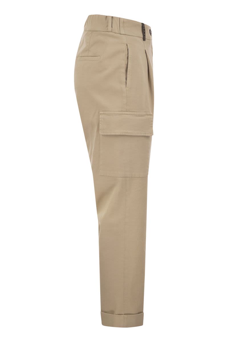 PESERICO Women's Cargo Carrot Trousers - Soft Stretch Cotton