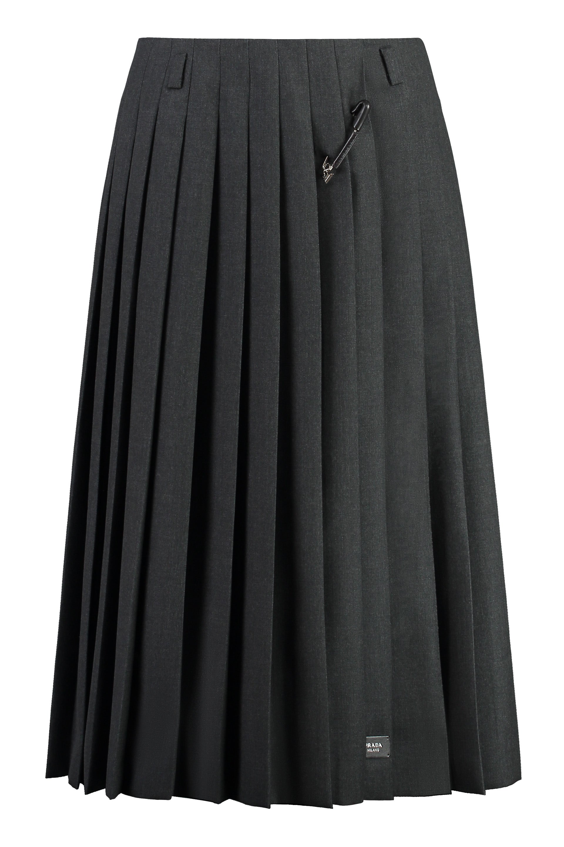 PRADA Pleated Wrap-Around Skirt with Brooch - FW24 Collection