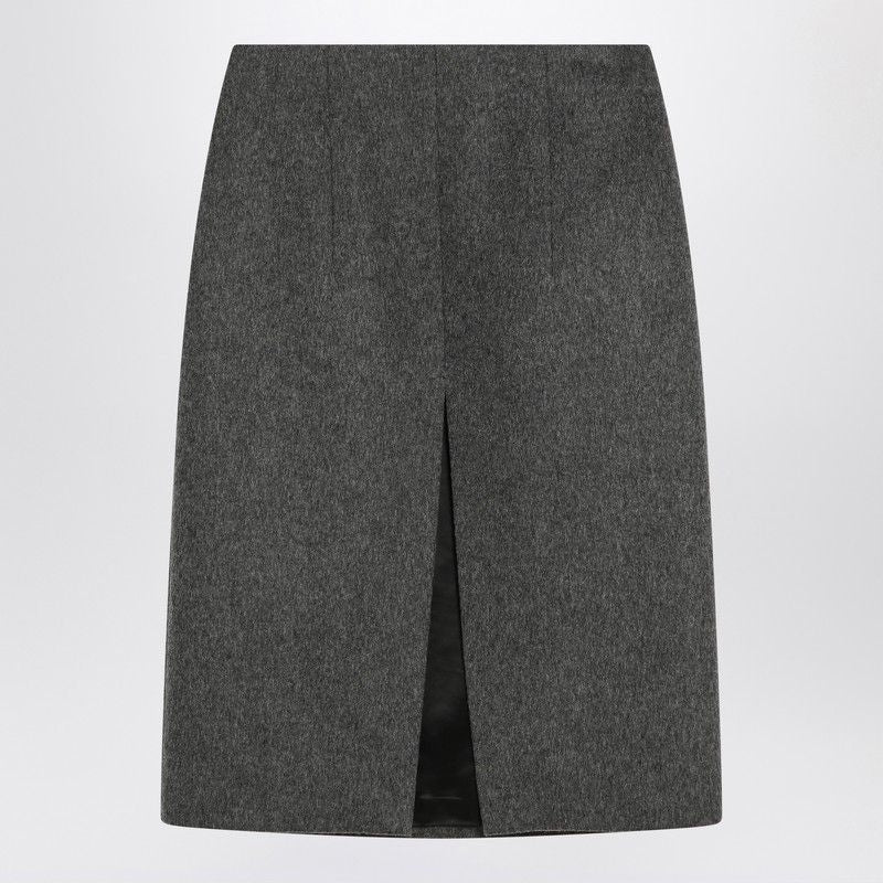 PRADA Wool Blend Mini Skirt with Side Zip Closure and Front Slit