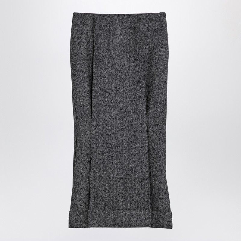 PRADA Midi Wool Weave Skirt with Pleats