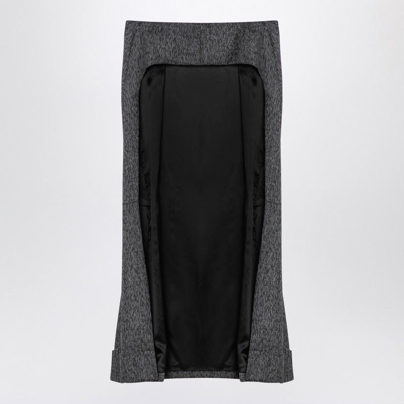 PRADA Midi Wool Weave Skirt with Pleats