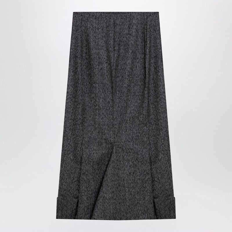 PRADA High Waist Virgin Wool Midi Skirt