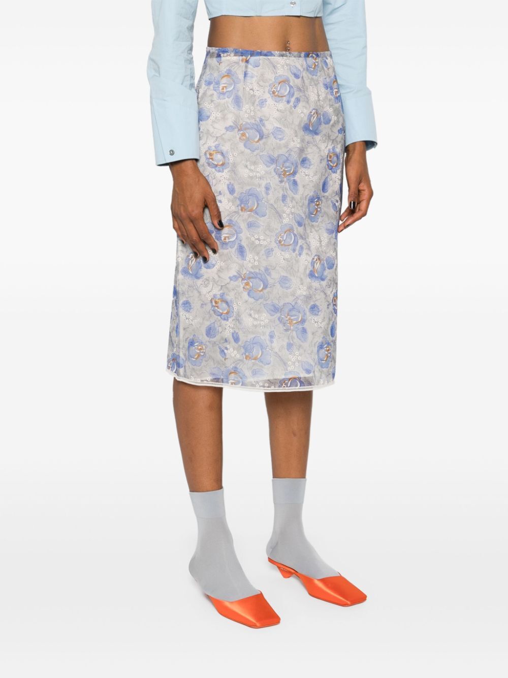 PRADA Printed Mid-Length Skirt with Slip