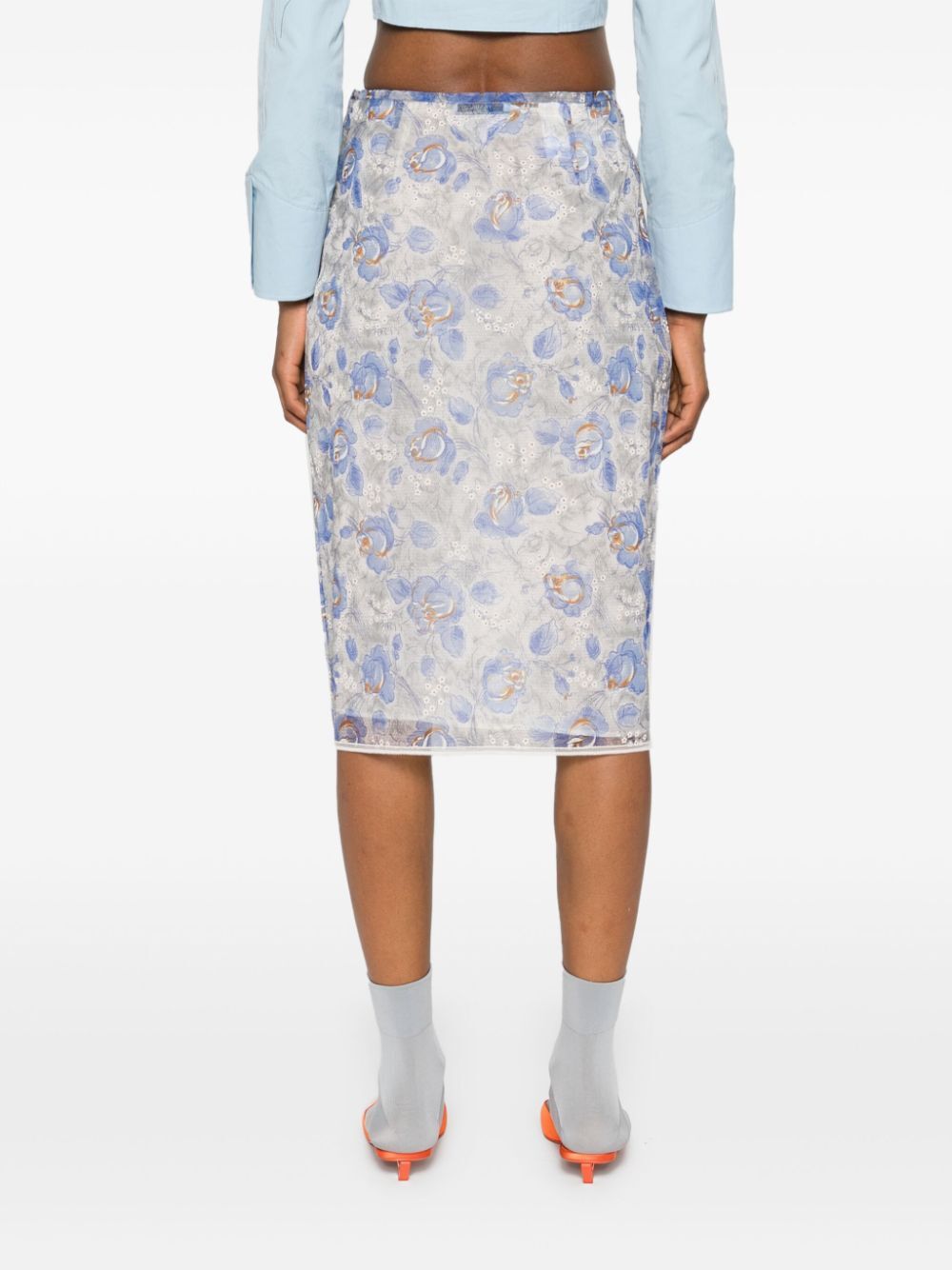 PRADA Printed Mid-Length Skirt with Slip