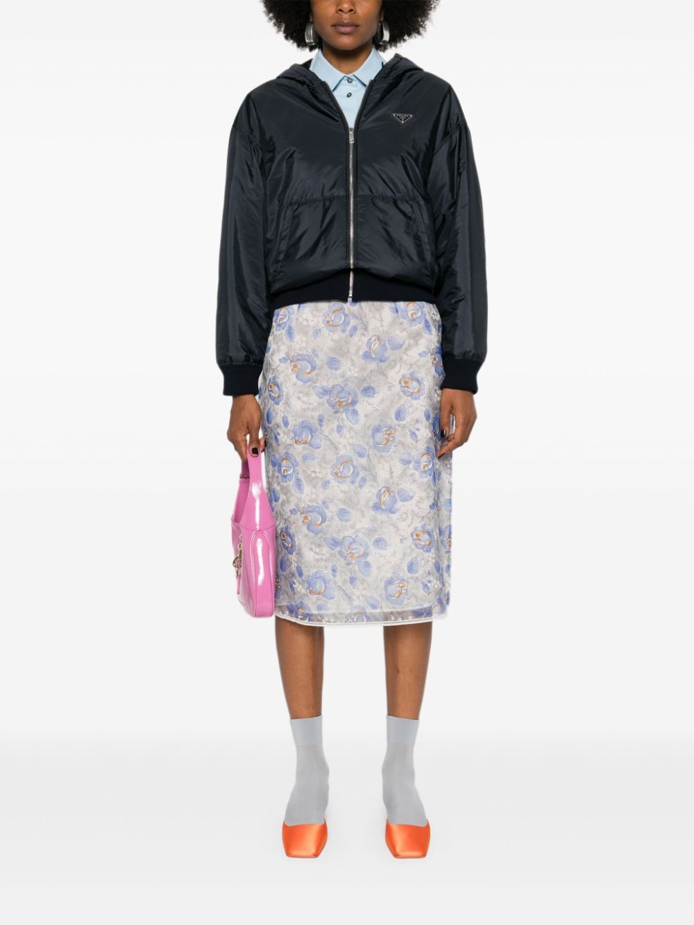 PRADA Printed Mid-Length Skirt with Slip