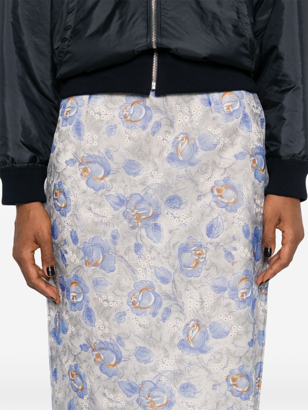 PRADA Printed Mid-Length Skirt with Slip