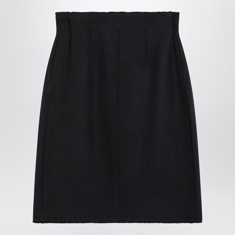 PRADA Chevron Wool Midi Skirt with Draped Waist