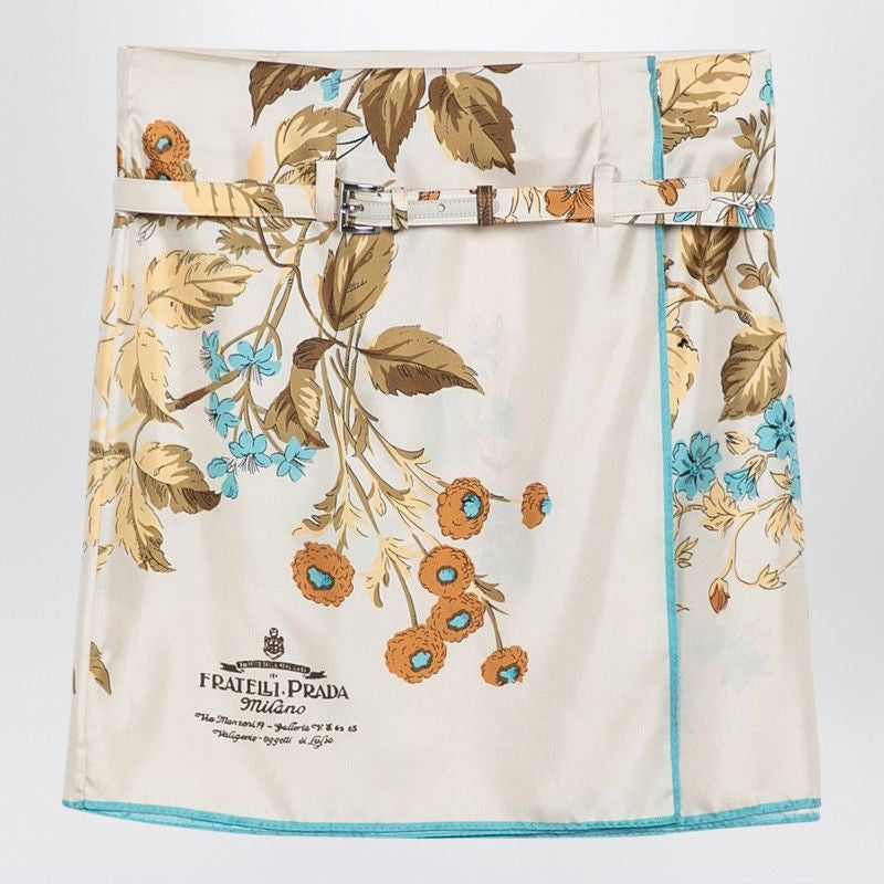 PRADA Floral Printed Silk Twill Mini Skirt
