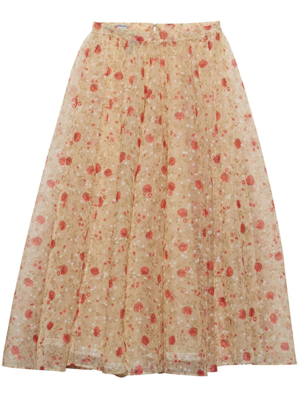 PRADA Poppy Print Nylon Midi Skirt