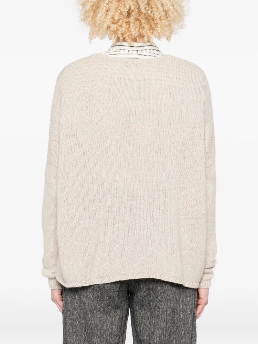 APUNTOB Relaxed Fit Round Neck Sweater with Dropped Shoulders