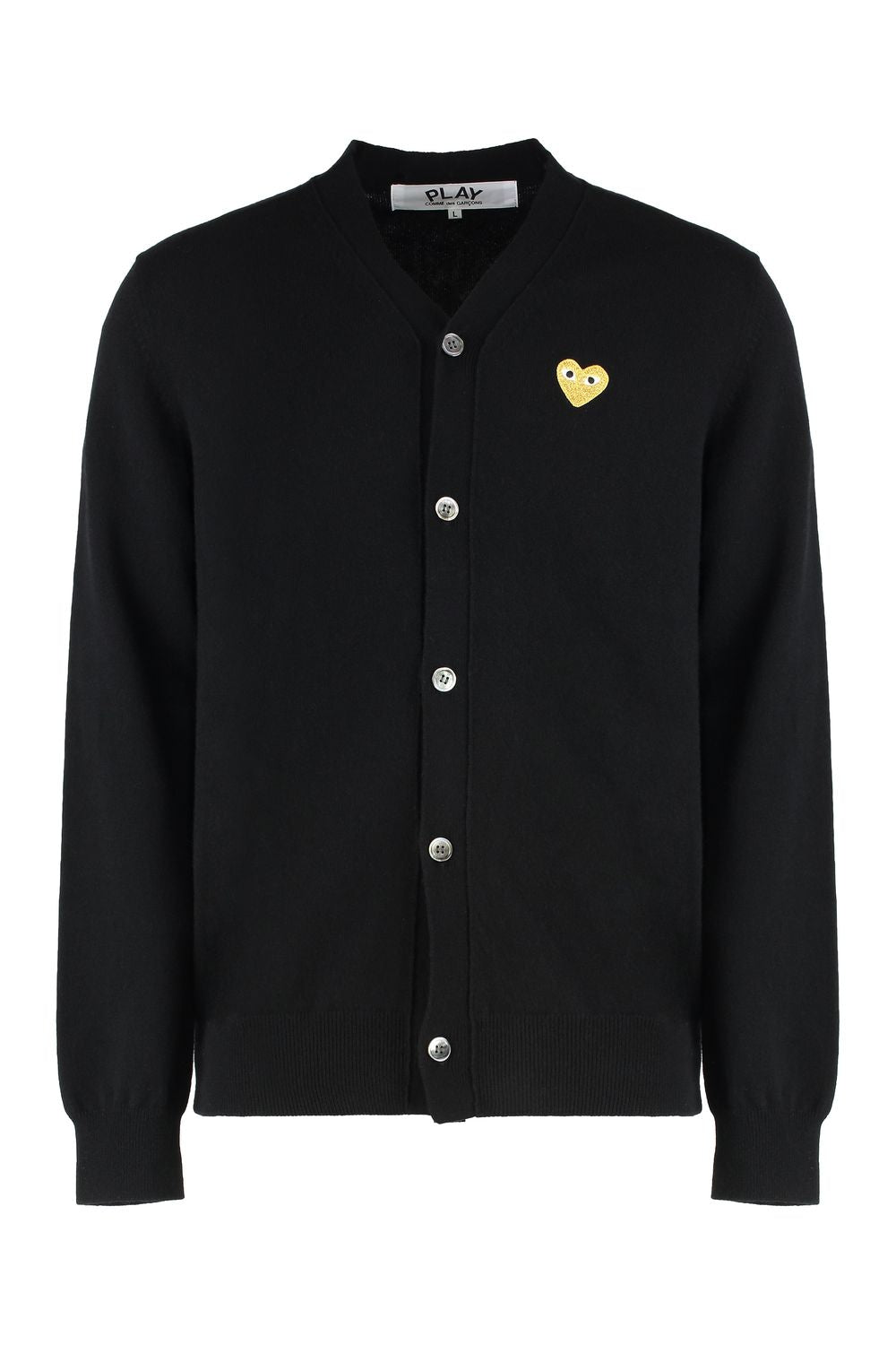 COMME DES GARÇONS PLAY Wool Cardigan with Front Logo Patch