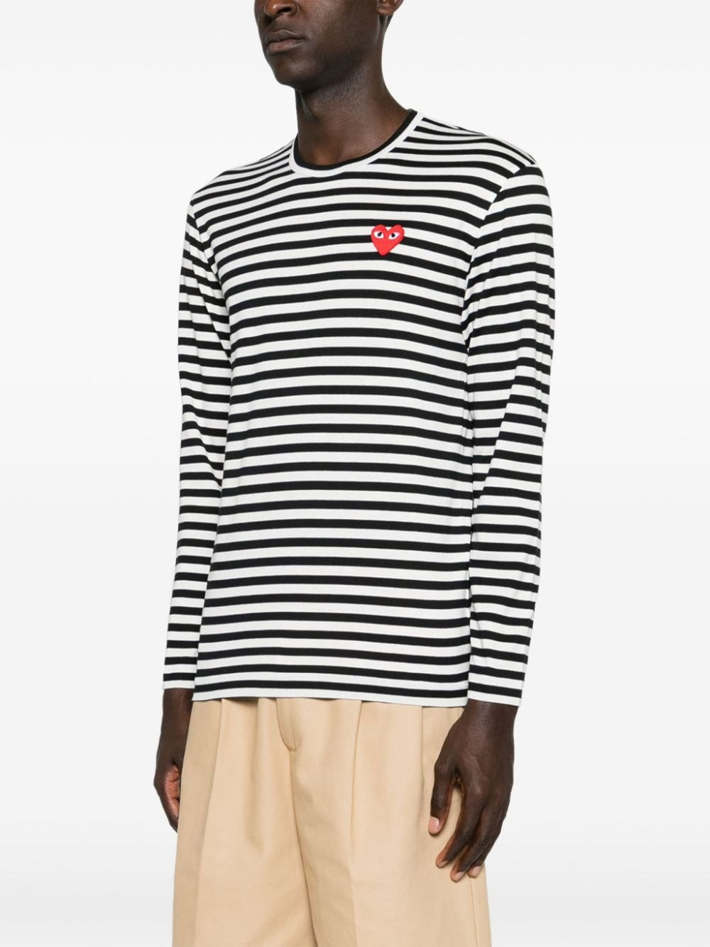 COMME DES GARÇONS PLAY Heart Emblem Long-Sleeved Striped T-Shirt