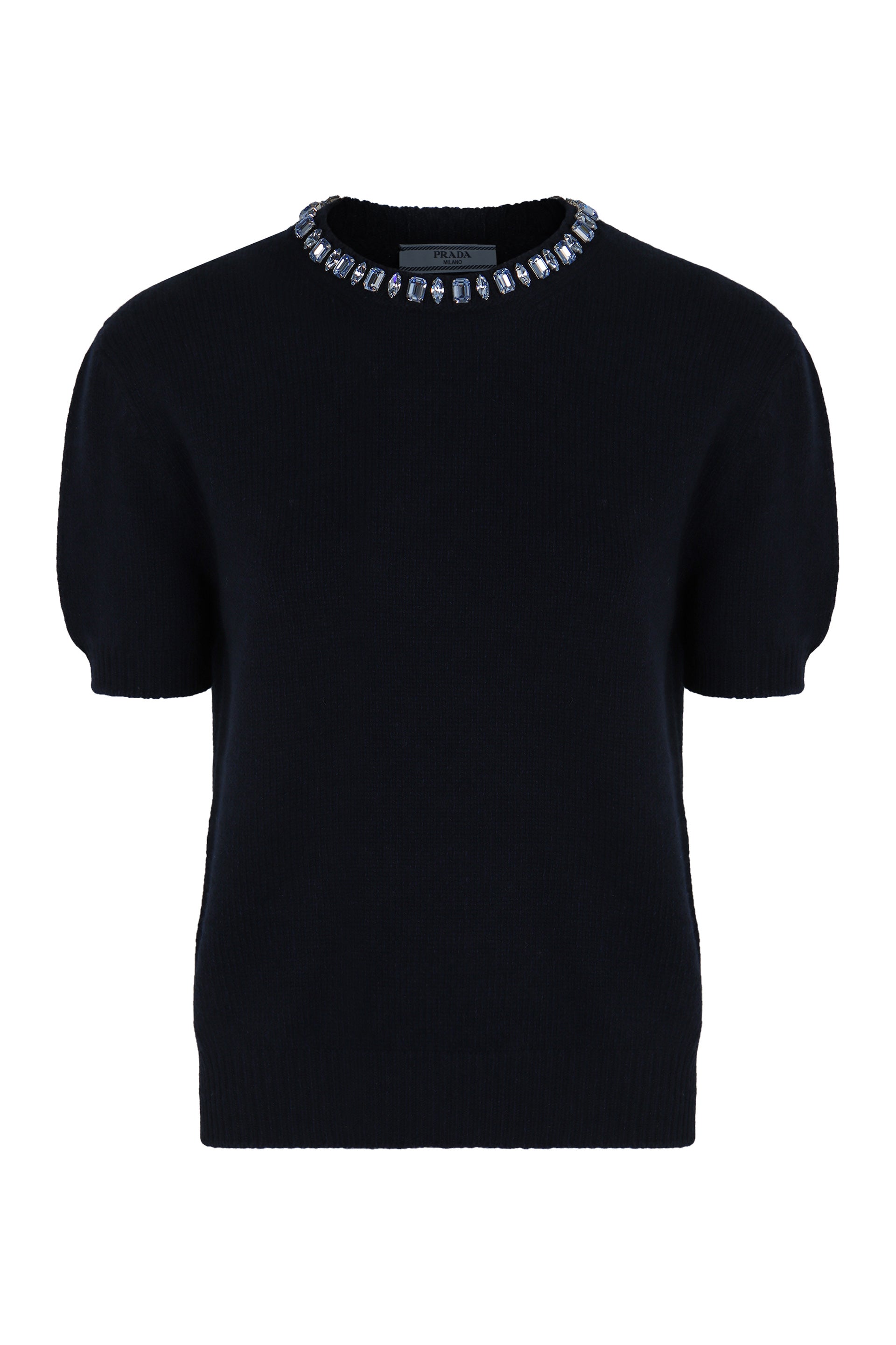 PRADA Wool and Cashmere Crewneck Sweater with Jewel Details