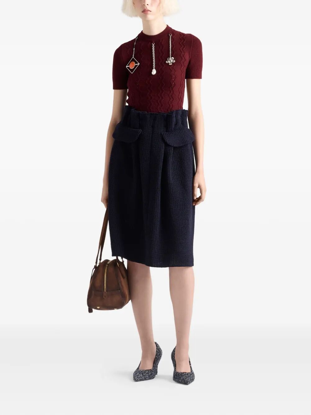 PRADA Openwork Motif Wool Sweater with Pendants - Slim Fit