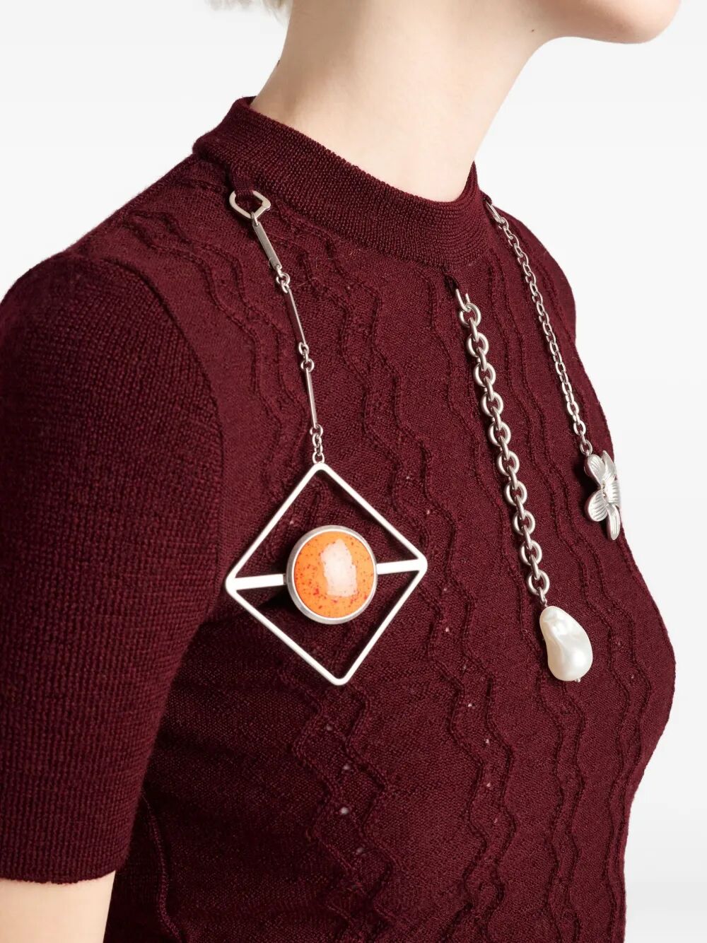 PRADA Openwork Motif Wool Sweater with Pendants - Slim Fit