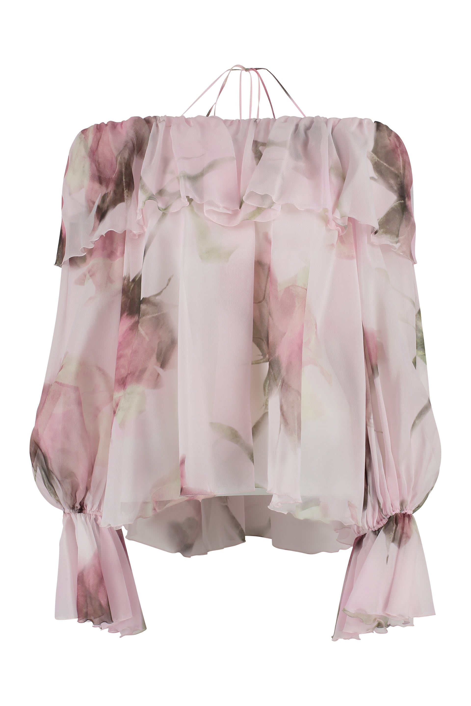BLUMARINE Floral Off-the-Shoulder Mini Silk Blouse