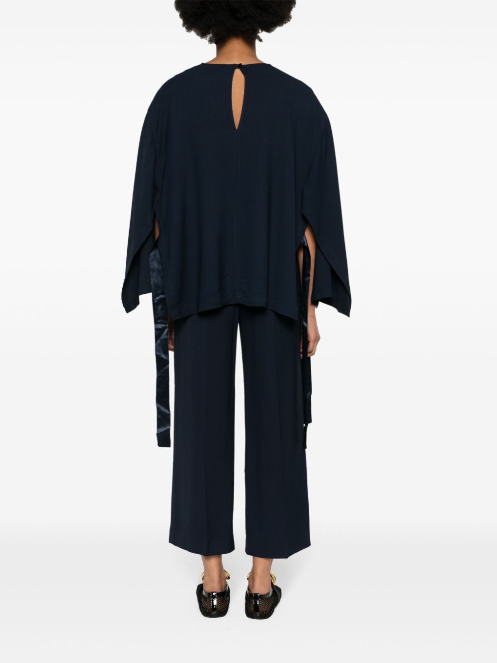 ERIKA CAVALLINI Cady Texture Blouse with Drop Shoulders and Open Sides