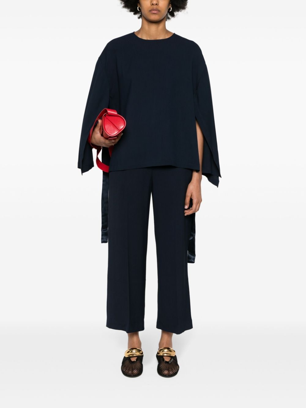 ERIKA CAVALLINI Cady Texture Blouse with Drop Shoulders and Open Sides