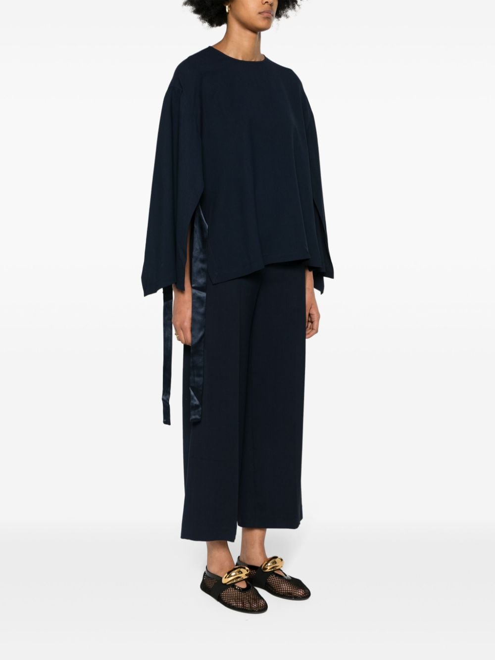 ERIKA CAVALLINI Cady Texture Blouse with Drop Shoulders and Open Sides