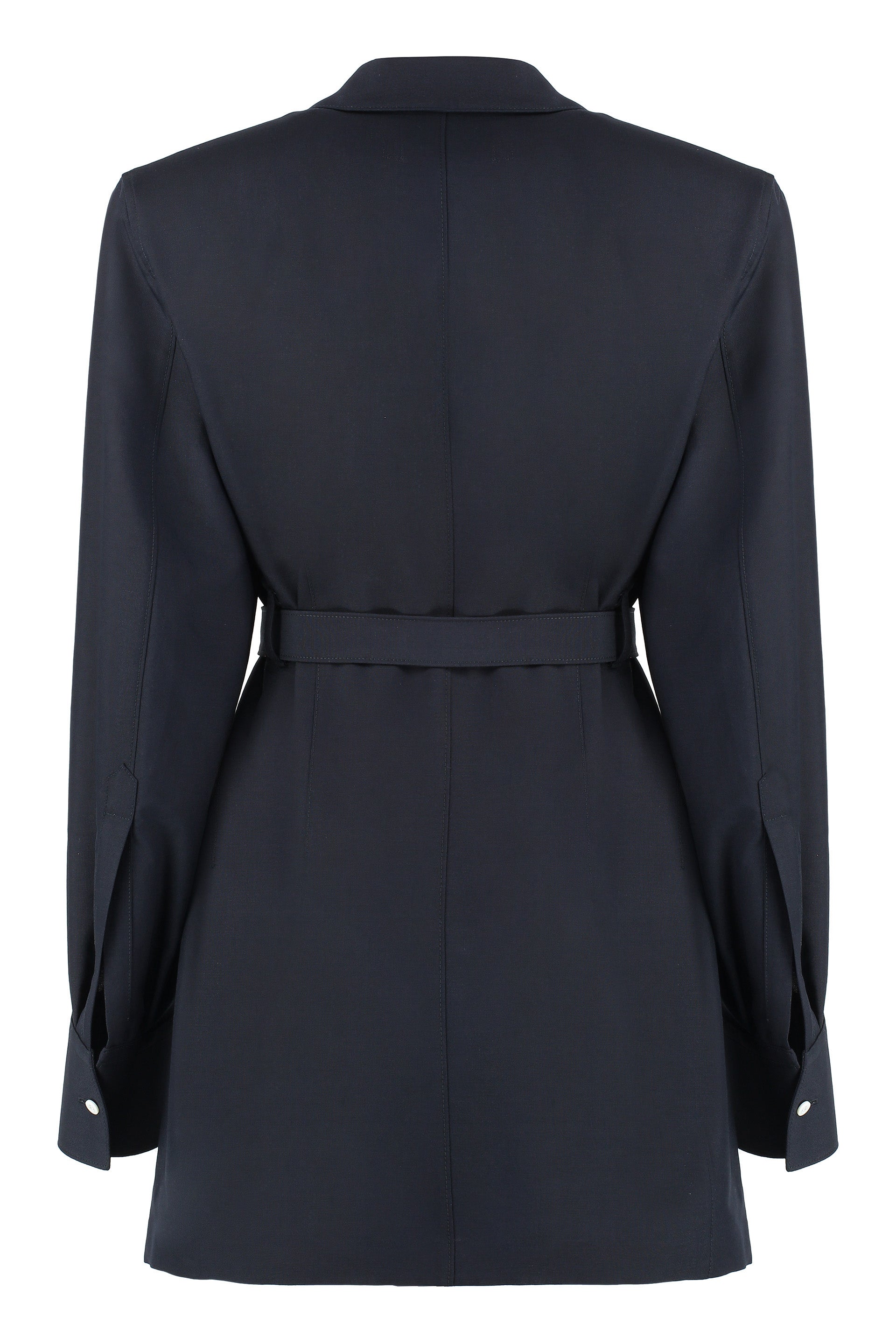 PRADA Wool and Mohair Blazer with Lapel Collar and Adjustable Belt