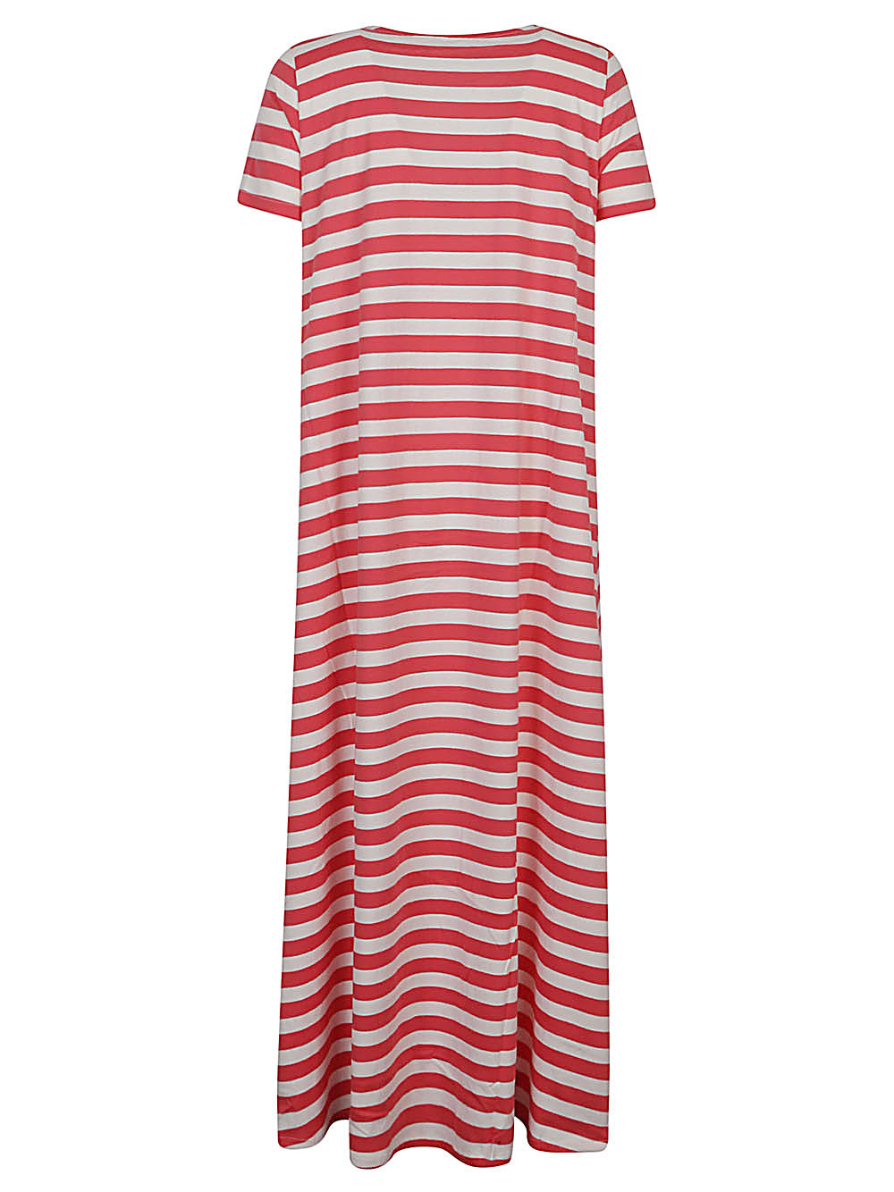 APUNTOB Striped Cotton Long Dress for Women - Short Sleeves, Crew Neck