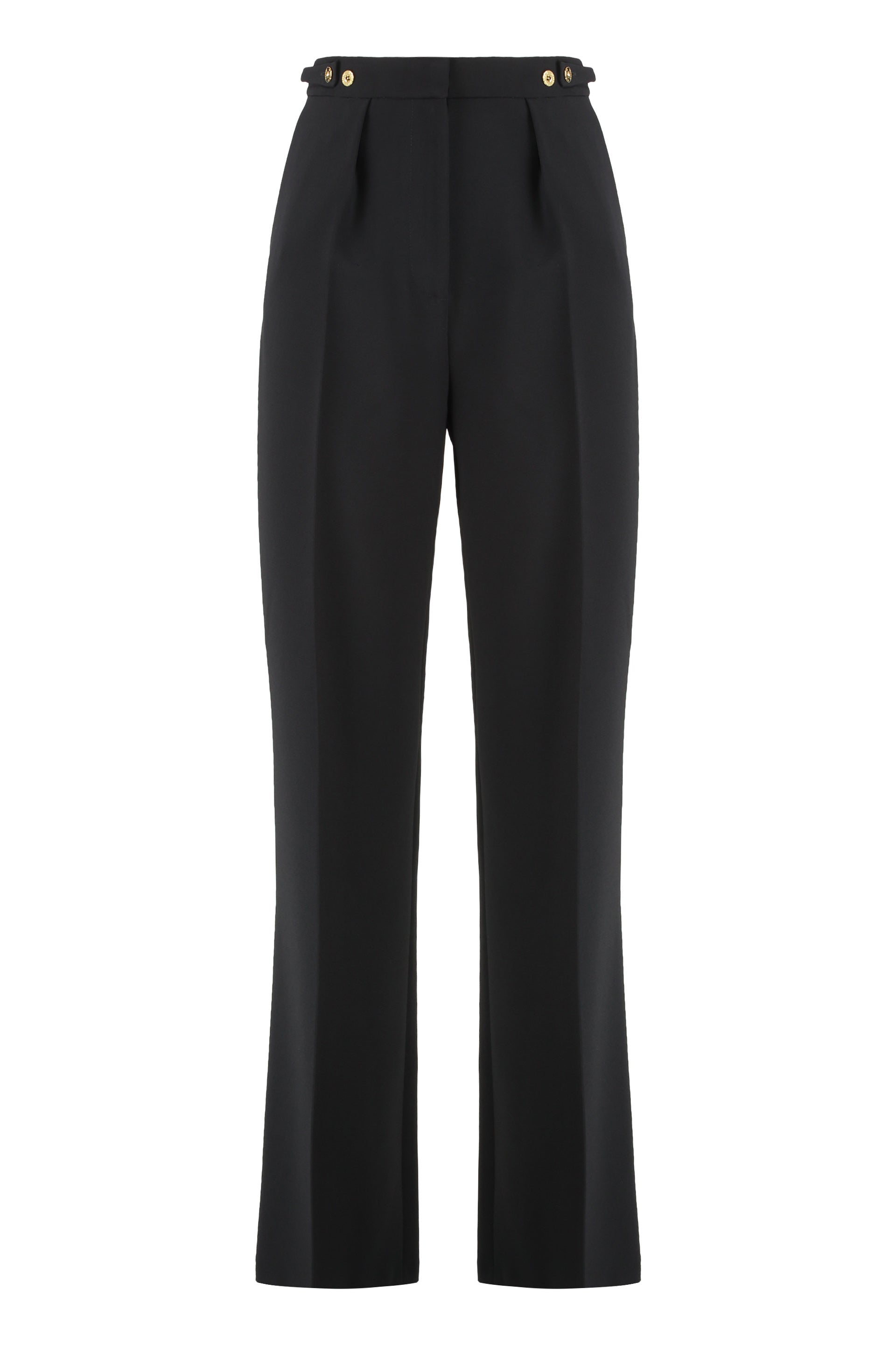 ELISABETTA FRANCHI Elegant Crepe Trousers with Jewelry Accents