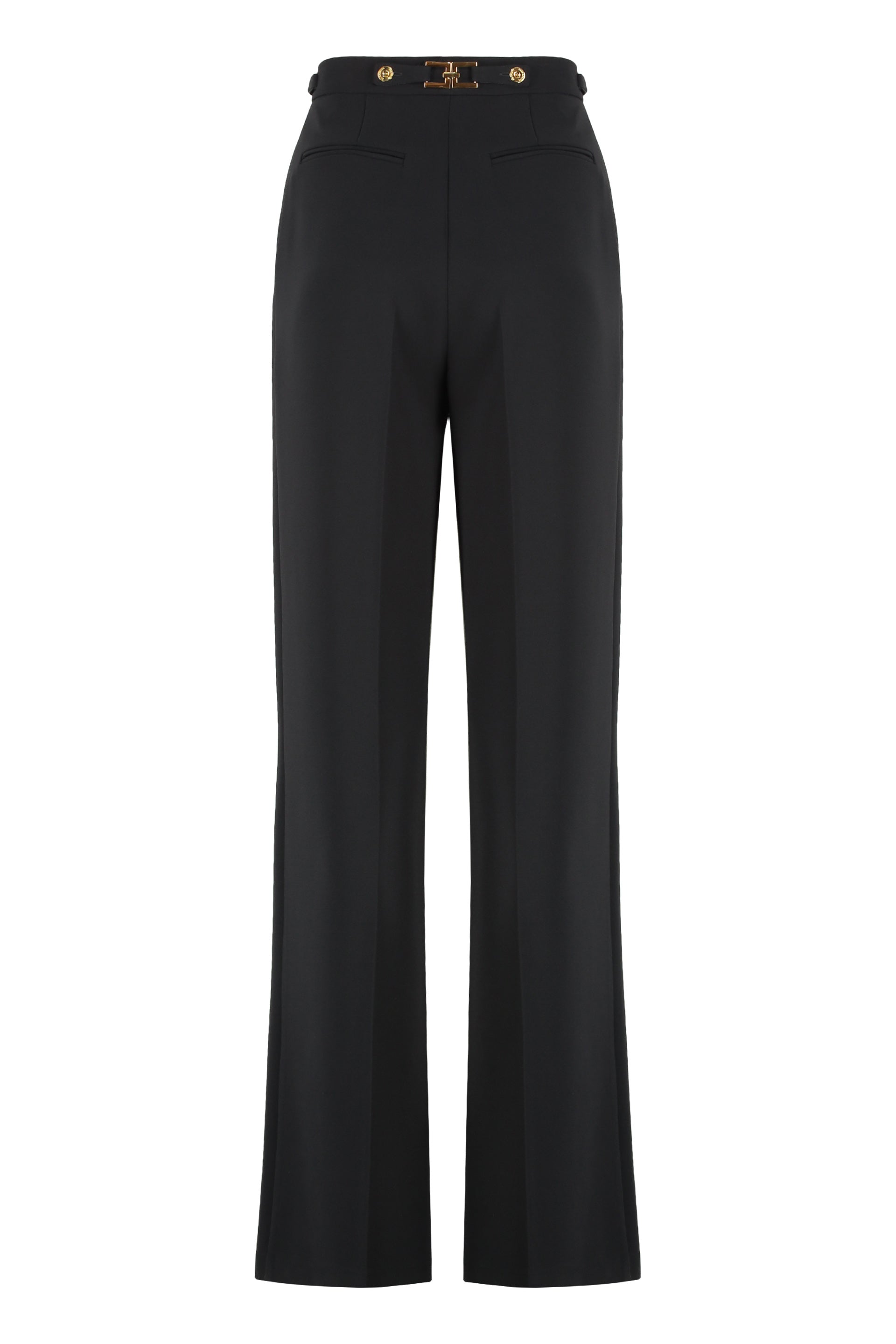 ELISABETTA FRANCHI Elegant Crepe Trousers with Jewelry Accents