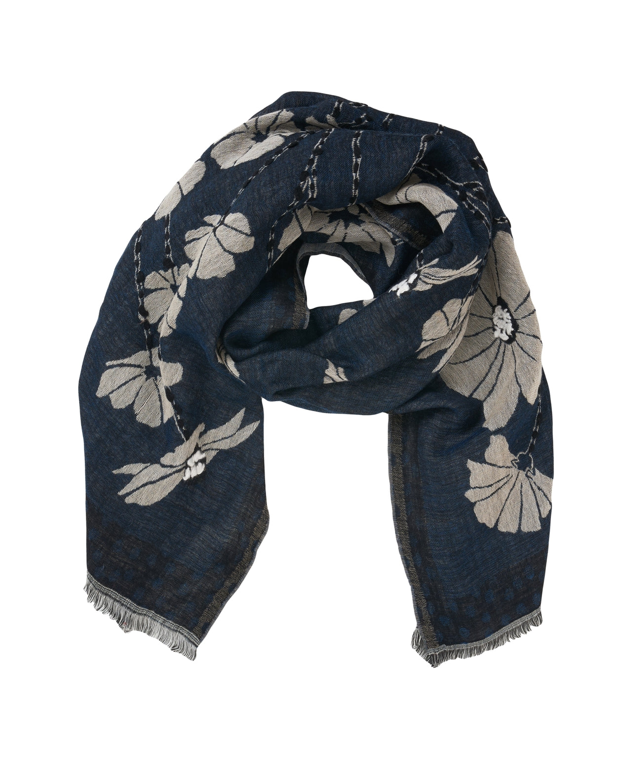 PALOMBINA Floral-Print Scarf with Elegant Fringe Details - 184 x 64 cm