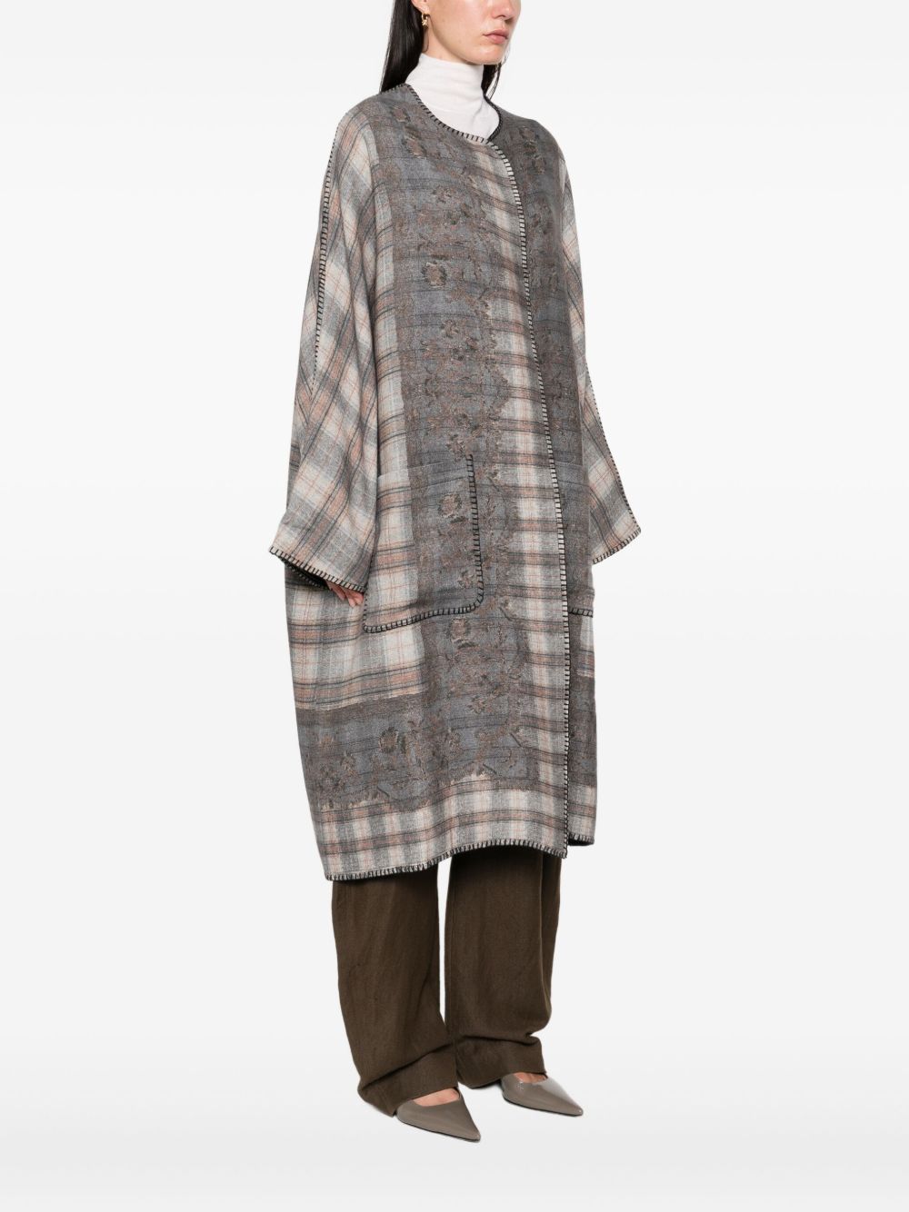PIERRE LOUIS MASCIA Wool Kimono with Checkered Design for Women