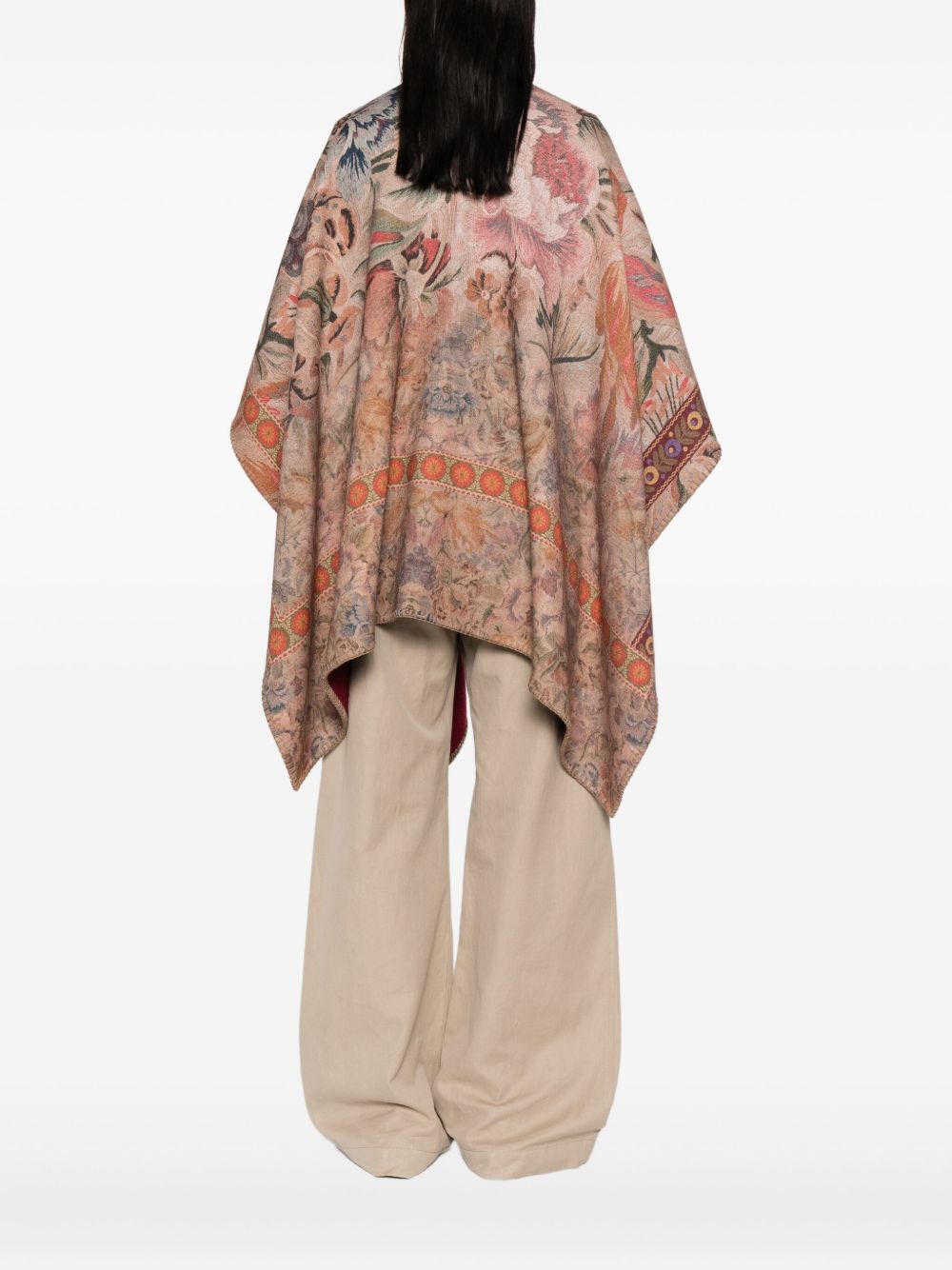 PIERRE LOUIS MASCIA Floral Tapestry Wool Printed Poncho