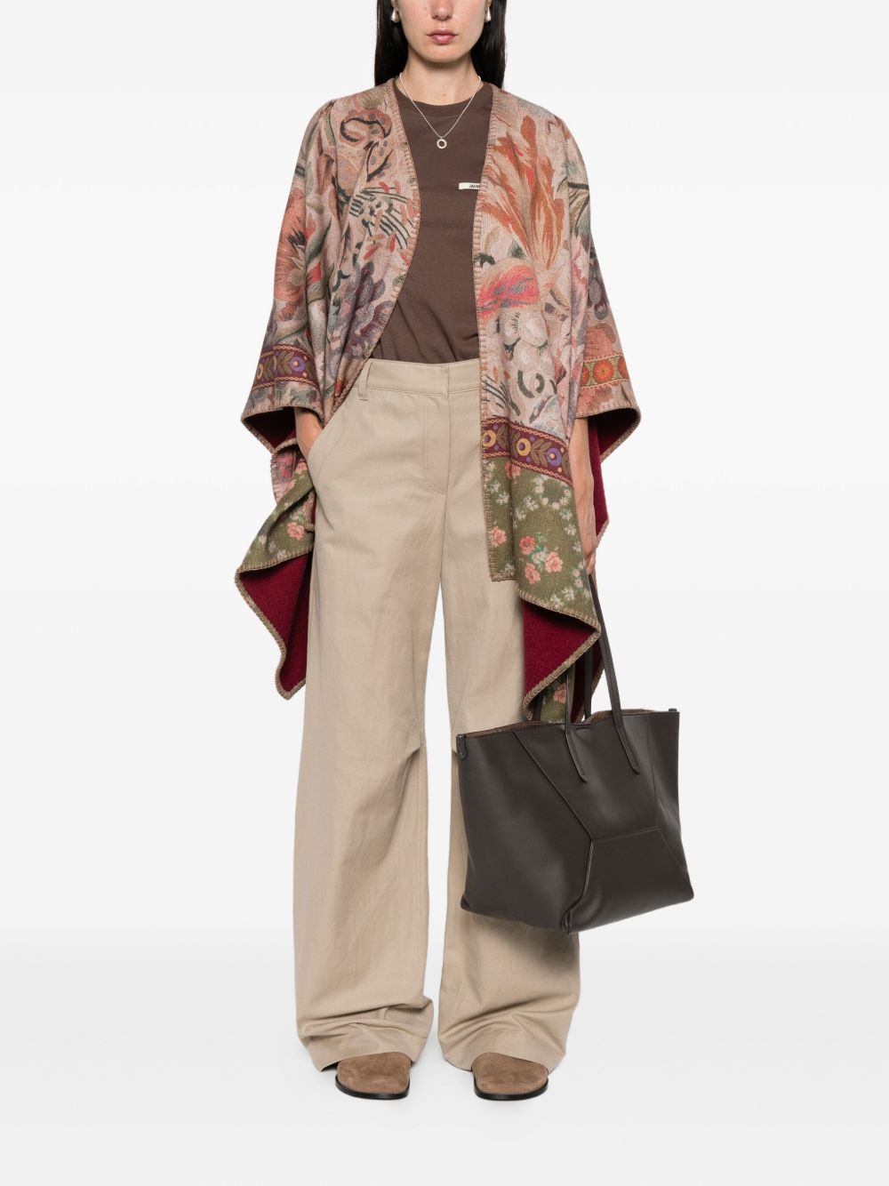 PIERRE LOUIS MASCIA Floral Tapestry Wool Printed Poncho