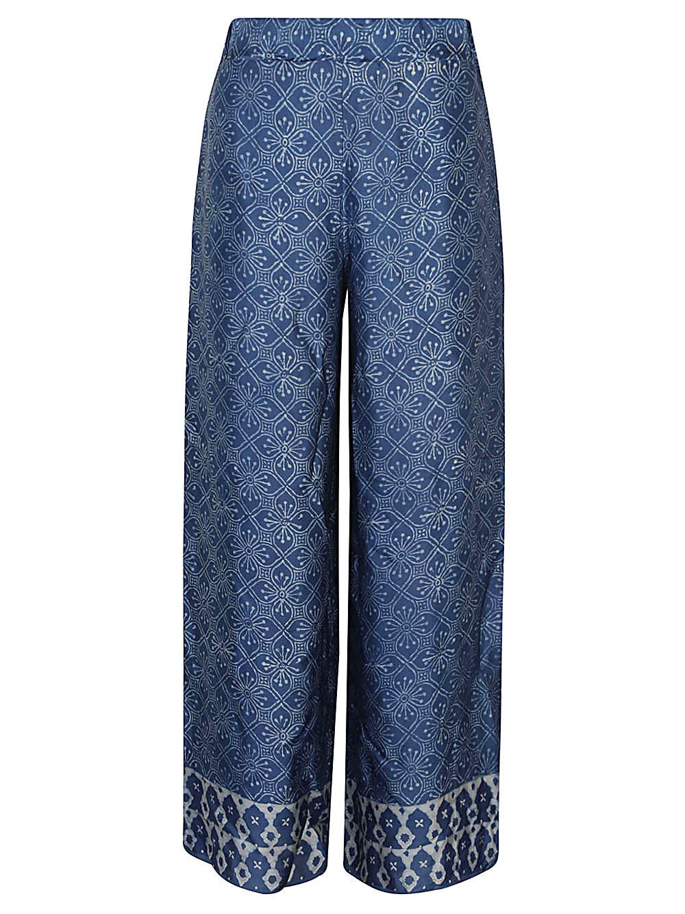 OBIDI Wide Leg Ethnic Print Silk Trousers