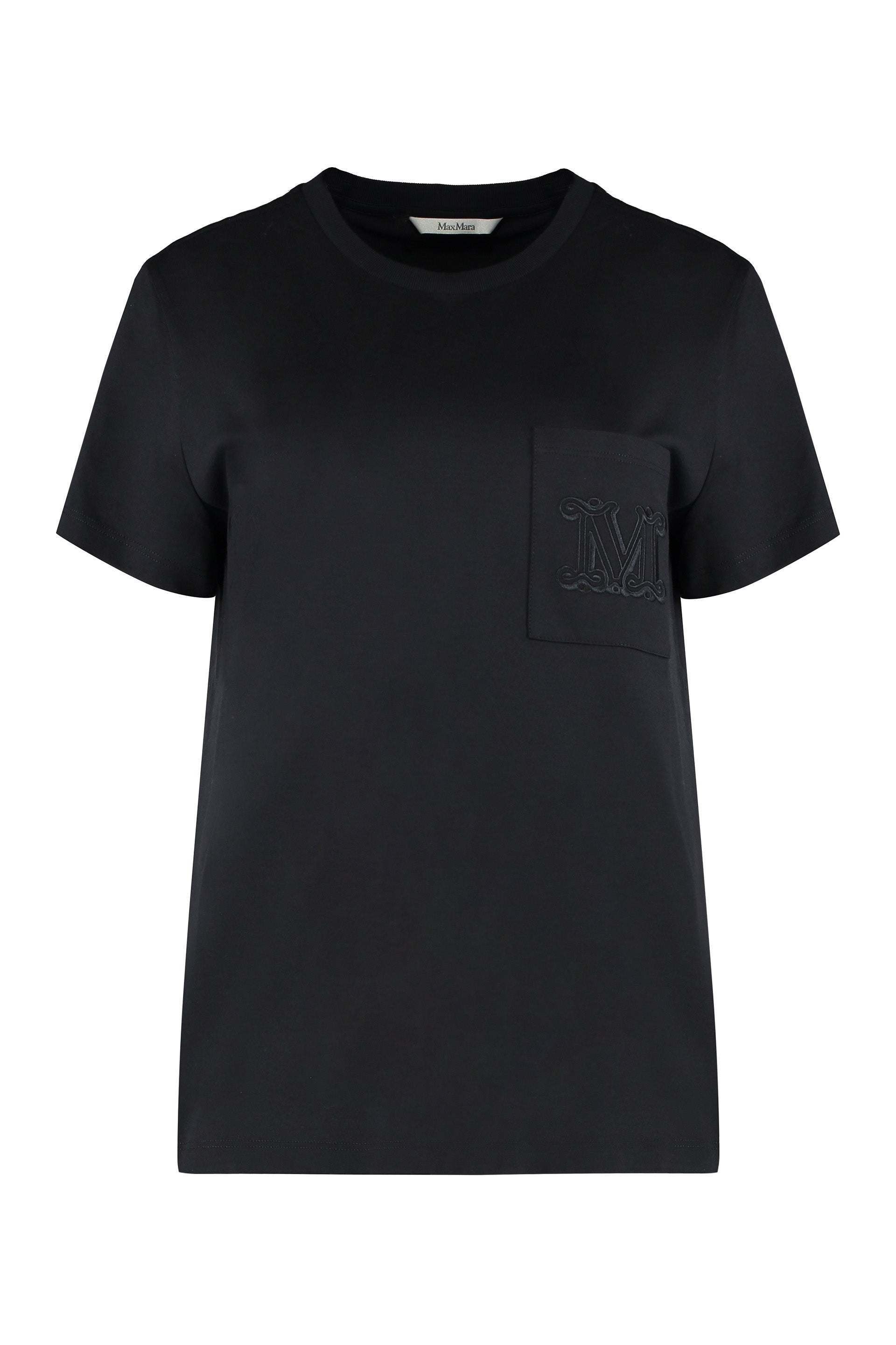 MAX MARA Pure Cotton T-Shirt with Embroidered Monogram - Women's Straight Cut