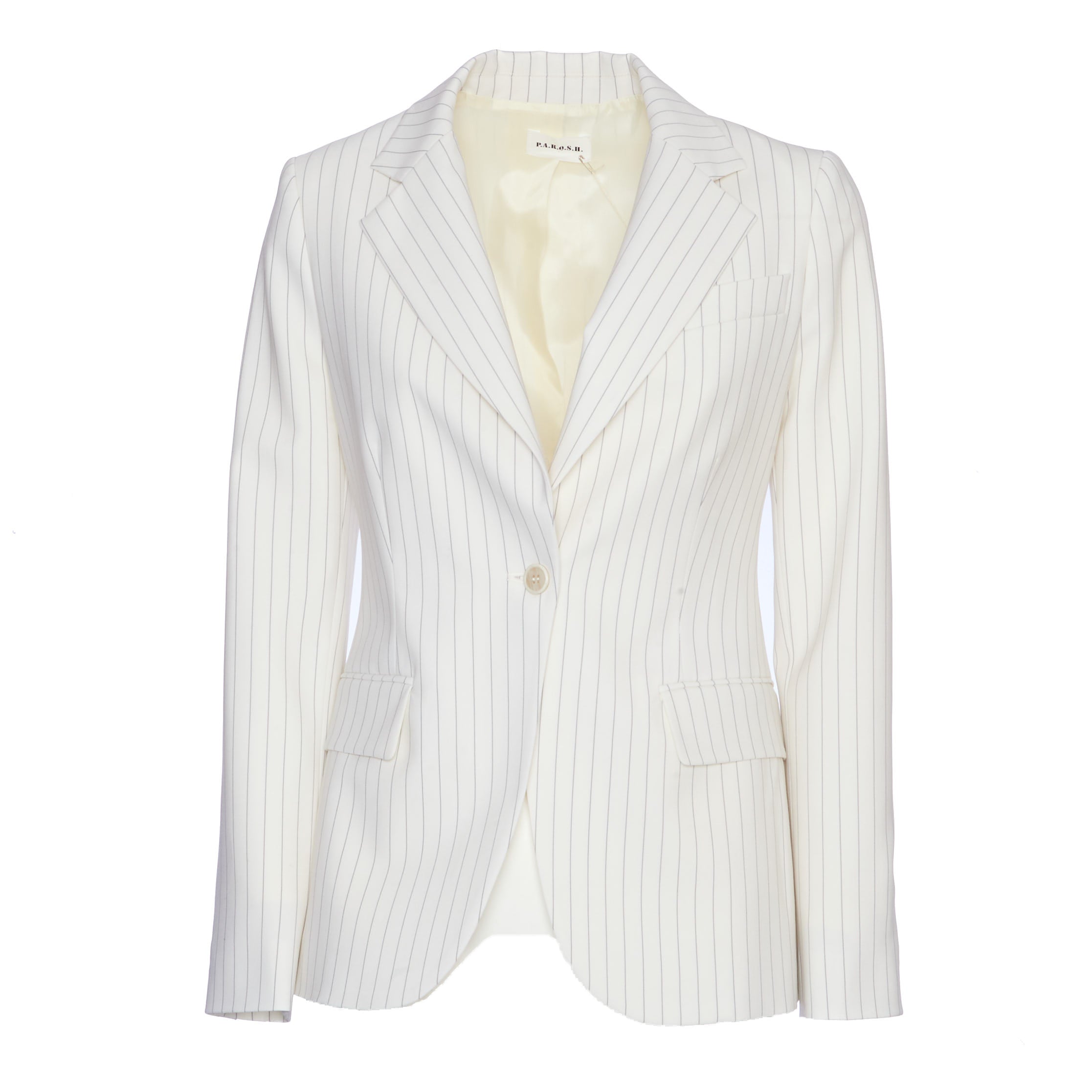 PAROSH Single-Breasted Pinstriped Blazer - 68 cm Length