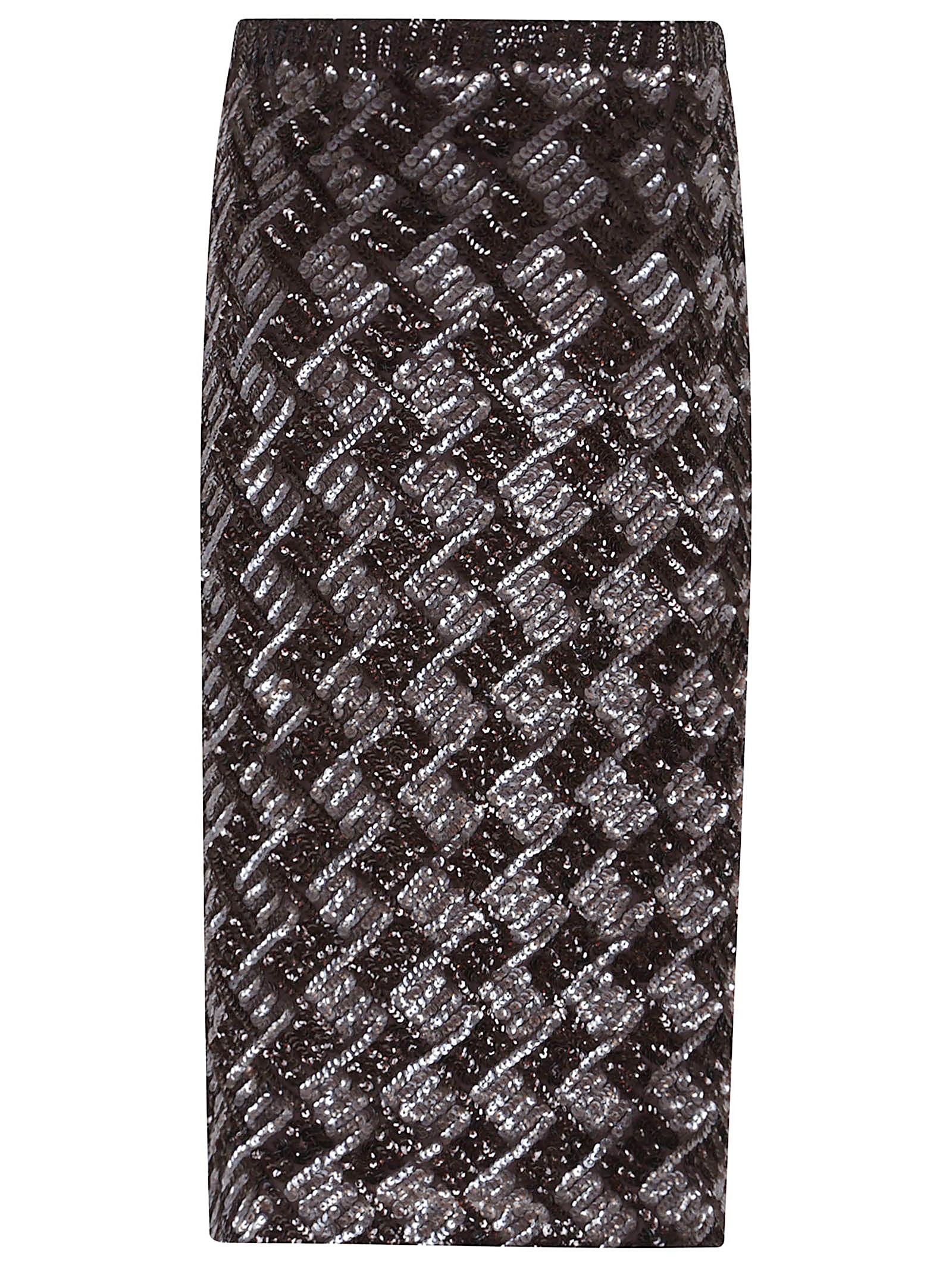 PAROSH Full-Sequin Midi Skirt with Elastic Waistband