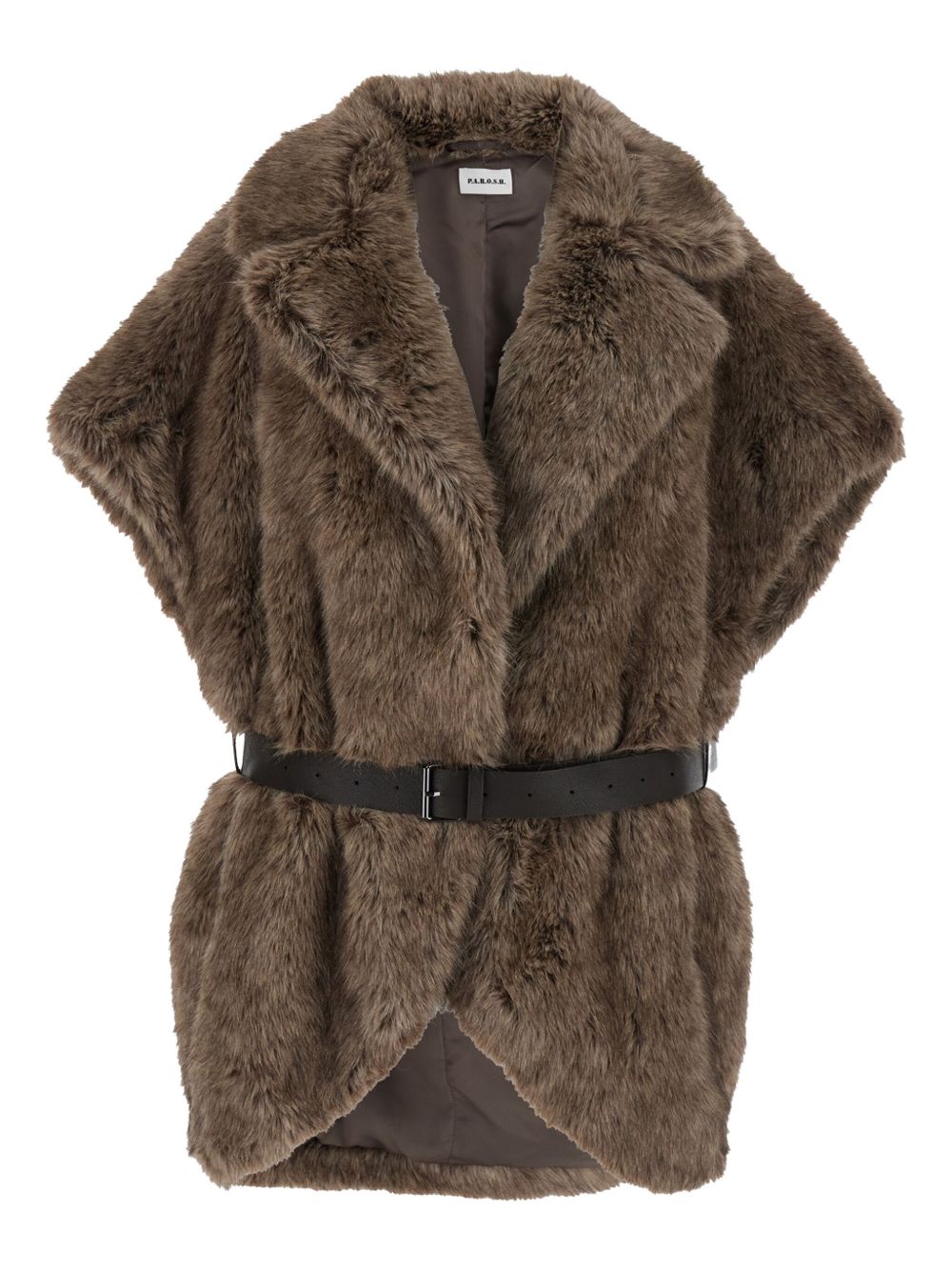 PAROSH Stylish Faux Fur Vest with Belt for Women