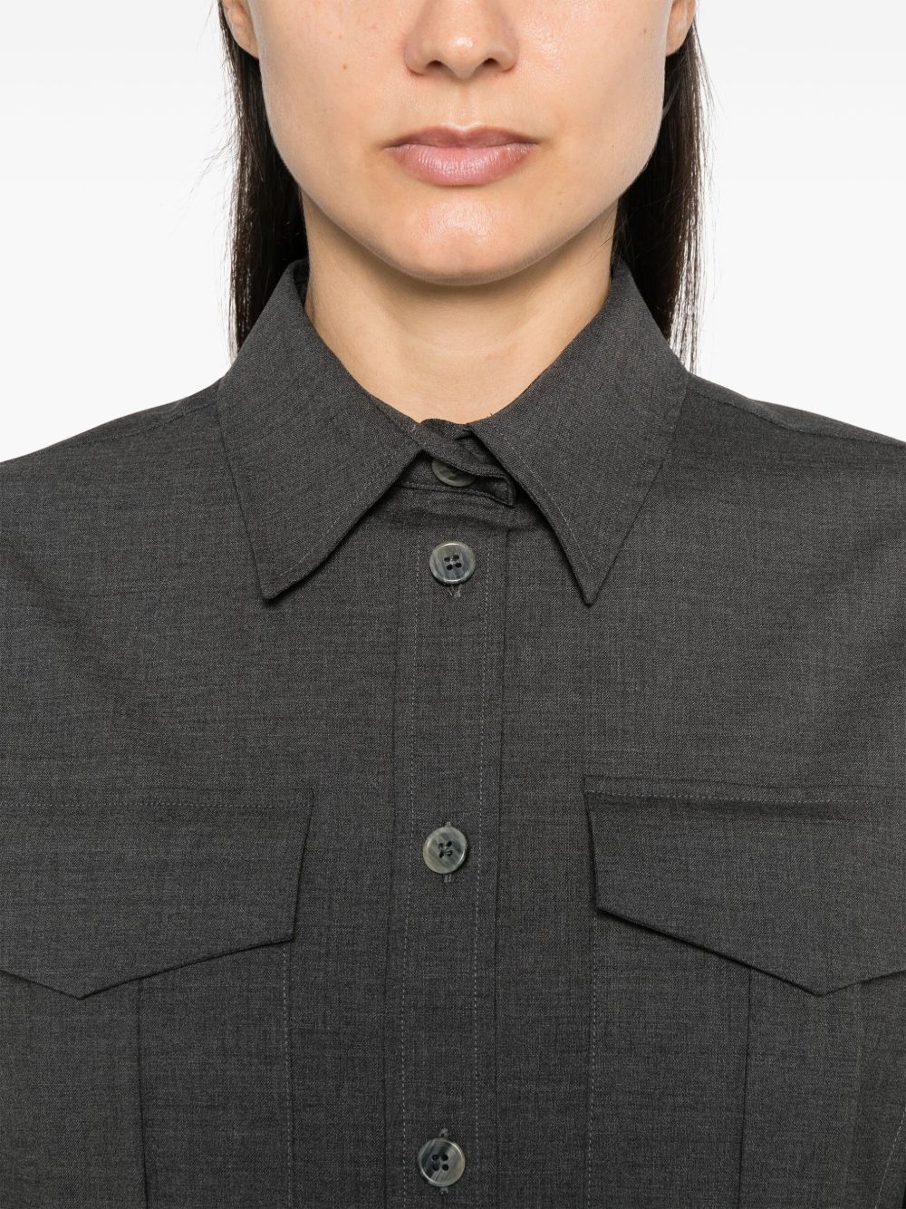 PAROSH Stretch Wool Shirt with Flap Chest Pockets - Women’s Fit