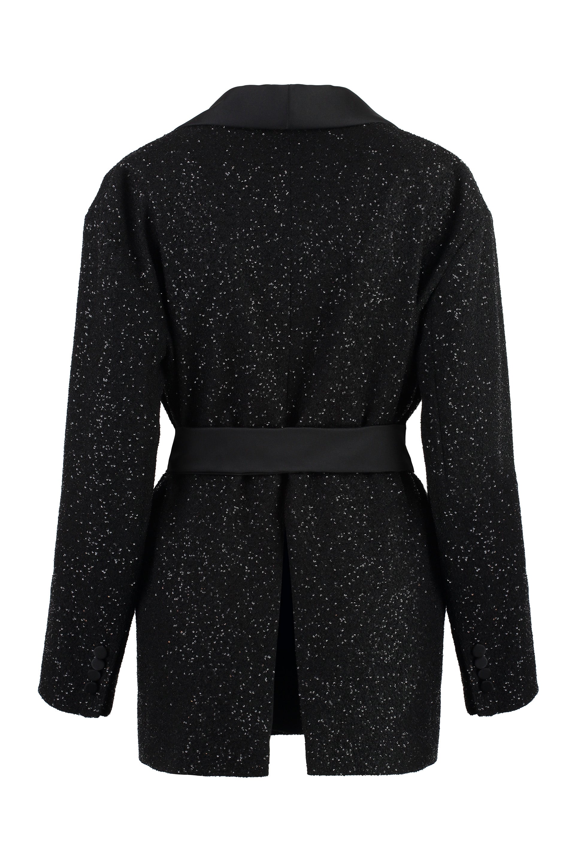MAX MARA Sequin Blazer with Satin Lapel and Coordinated Waist Belt