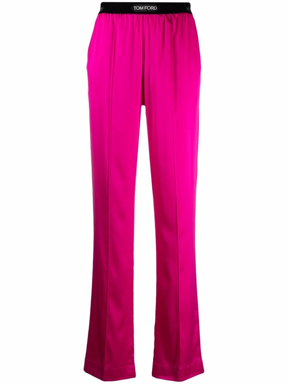 TOM FORD High-Waisted Silk Trousers with Velvet Trim