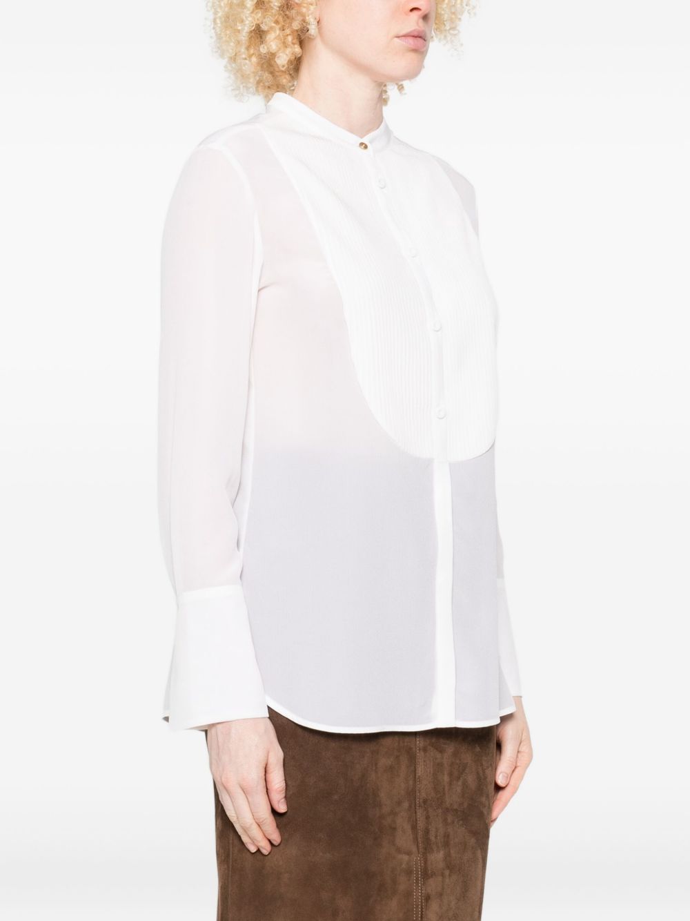 TRAME AUREE Silk Pleated Panel Button-Up Shirt - Women's