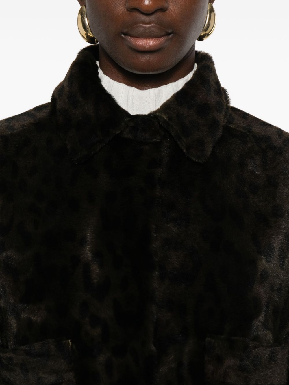 FURLING BY GIANI Leopard Print Shearling Leather Jacket with Collared Neckline for Women