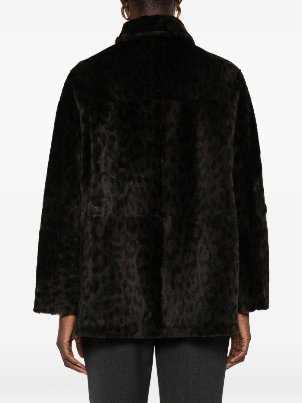 FURLING BY GIANI Leopard Print Shearling Leather Jacket with Collared Neckline for Women