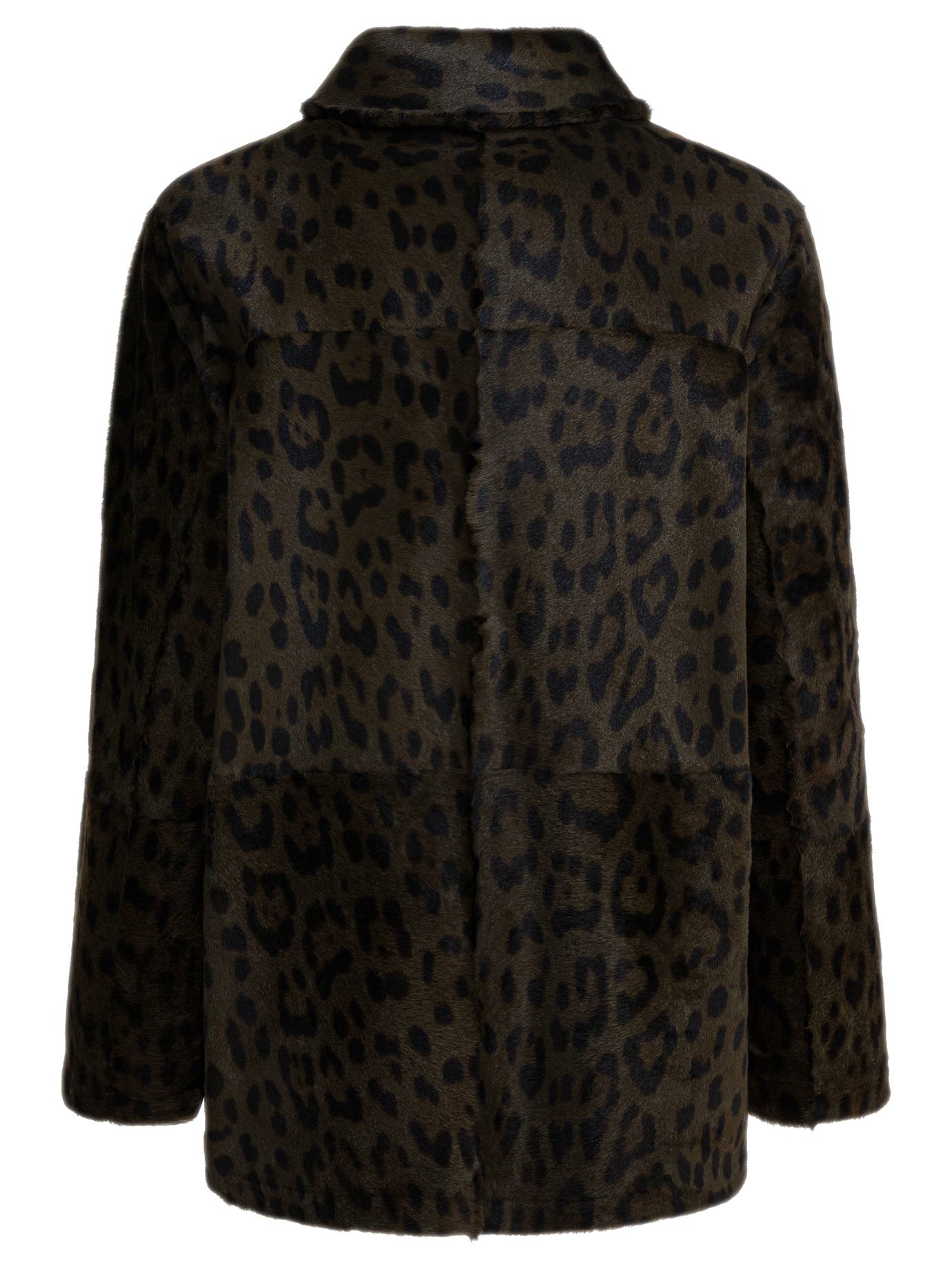 FURLING BY GIANI Mini Leather Leopard Print Military Coat