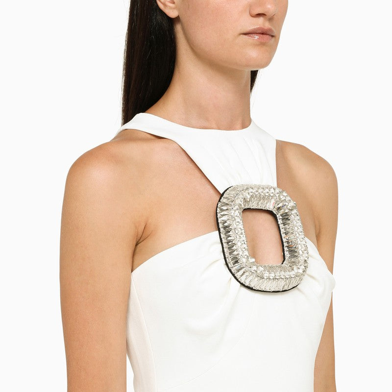 DAVID KOMA Asymmetrical Midi Dress with Rhinestone Detail