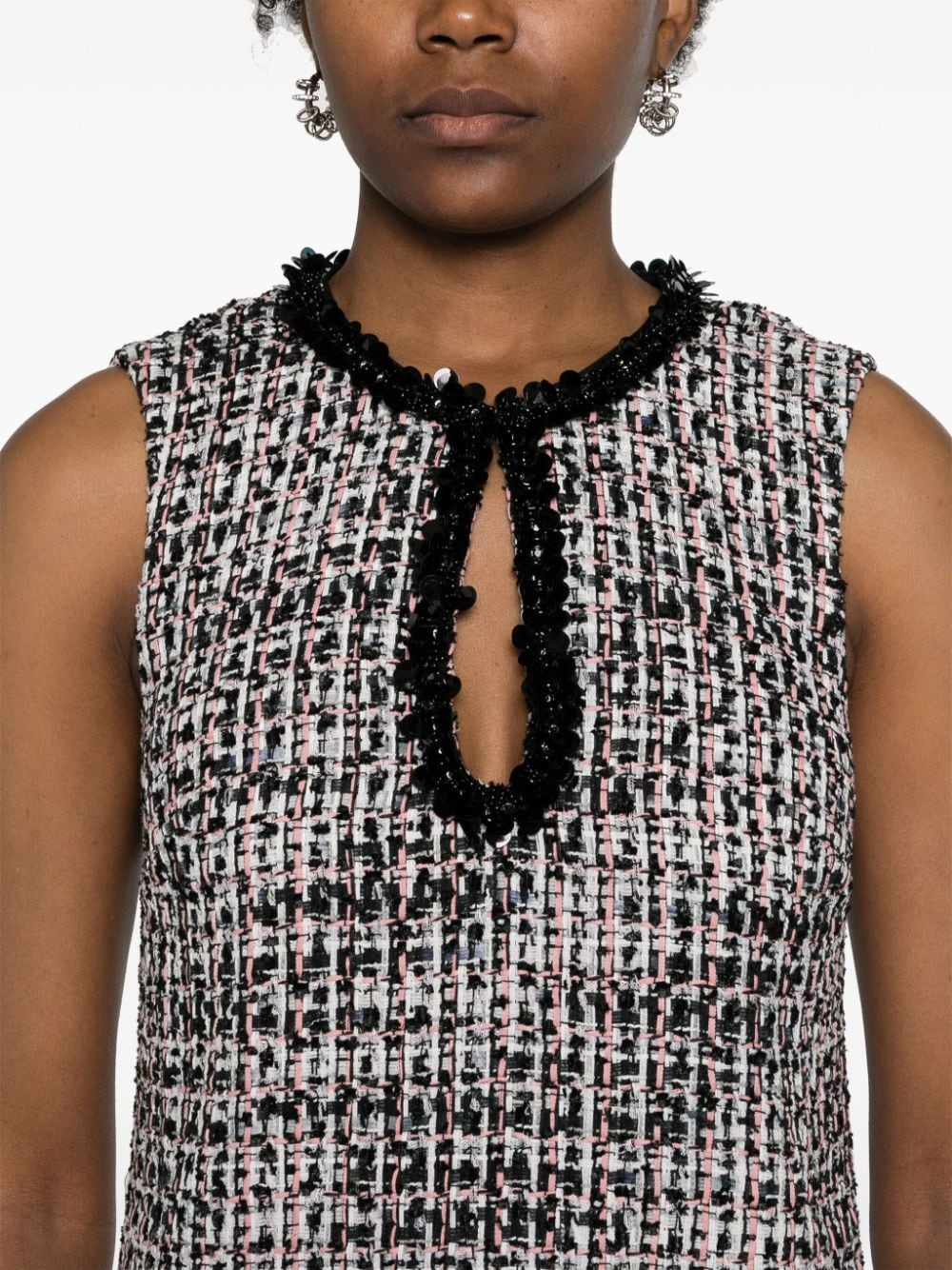 SELF-PORTRAIT Elegant Bouclè Knit Mini Dress with Sequin Details